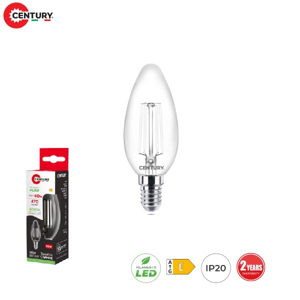 Lampada candela LED a Filamento Bianco E14 4w Luce Natura 470 Lumen Incanto White
